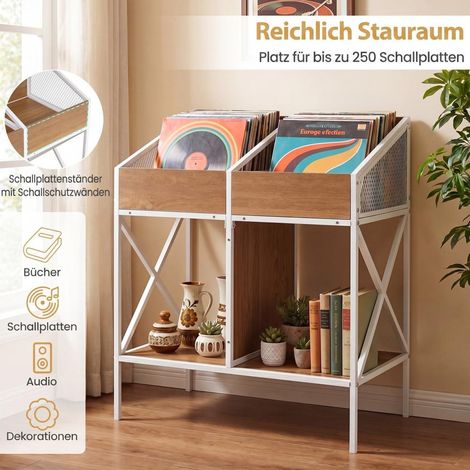 Rangement Facile Meuble Vinyle 2 Niveaux Étagère 4 Casiers pour Stocker 250 Disques et Matériel Audio (1/5)