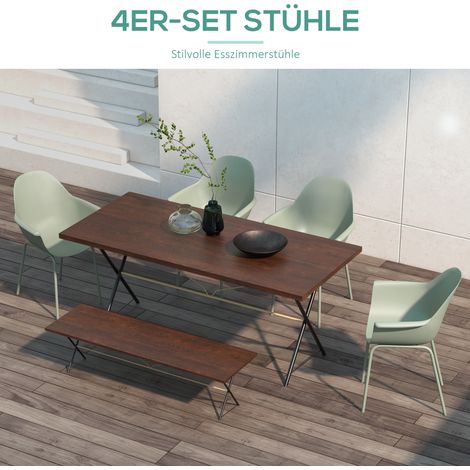 Lot de 4 fauteuils de jardin avec dossier et accoudoirs, imperméables, capacité 120 kg, en résine et acier, couleur vert. (1/4)