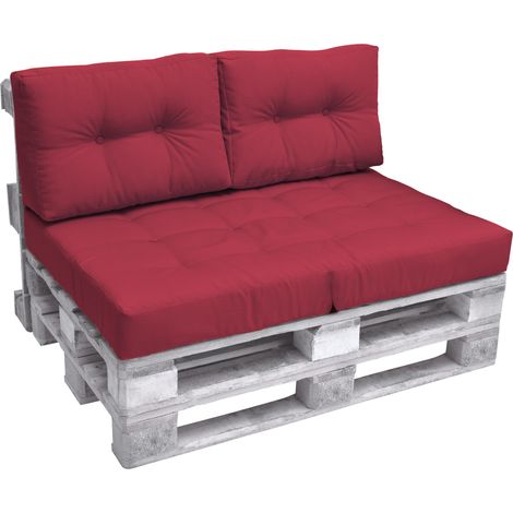Palettenkissen Outdoor 1x Sitzkissen & 2x Rückenkissen, Rot