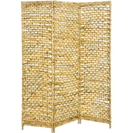 Paravent d'intérieur 3 panneaux jonc mer motif fleur 117 x 160 cm (1/5)