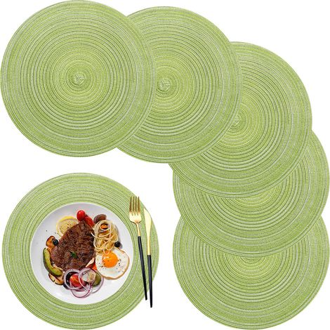 Set de 6 dessous de plat ronds en PP tressé, 36 cm, vert (1/5)