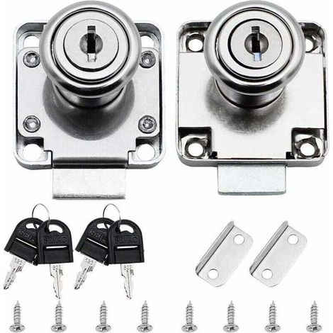 2 Packs Serrure De Tiroir De Bureau, Serrure De Meuble À Cylindre Utilisation Pour Fermer Des Placards, Tiroir, Armoire Ect, Épais Et Durable (20mm) Argenté (1/4)