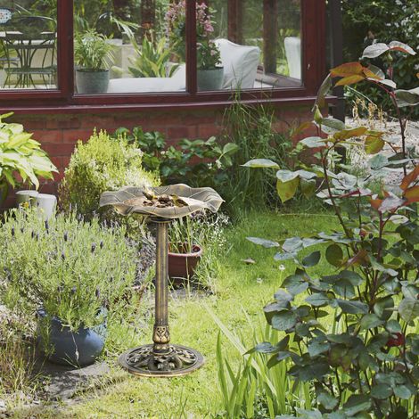 Bain d'oiseaux support 71 cm abreuvoir mangeoire bassin feuille lotus bronze