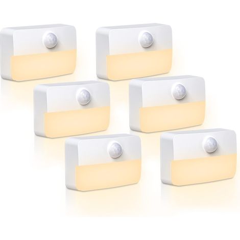 LED Nachtlicht mit Bewegungsmelder - Bewegungslicht mit Batterie Kinder Indoor Warmweiß Treppenbeleuchtung Auto EIN/AUS Sensor Licht für Schlafzimmer Bad Flur Orientierungslicht 6 Stück (1/5)