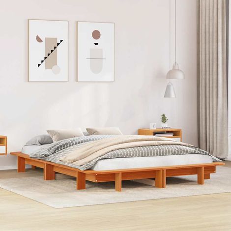 Cadre de lit avec sommier à lattes 120 x 190 cm en pin massif, cire marron, sans matelas - PANGIVO (1/5)