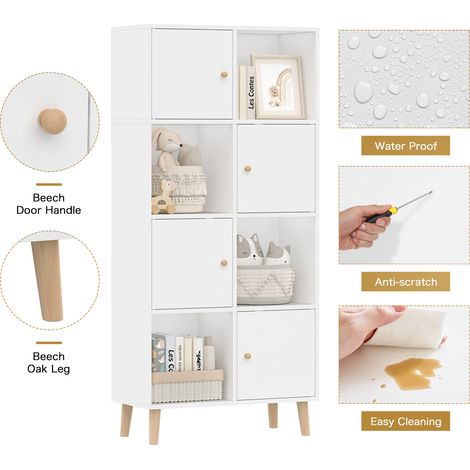 Libreria verticale a 8 scomparti, adatta per soggiorno, camera da letto, ufficio, 64,5x30x138,4 cm, bianca (1/5)