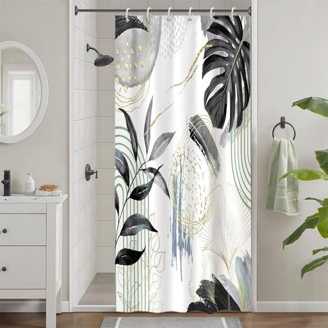 Schmaler Duschvorhang 180x180 cm, Dschungelgrün, waschbarer Stoff, wasserdicht, mit 6 Haken