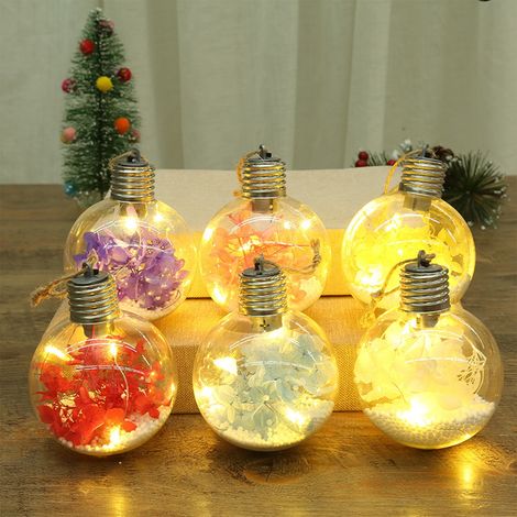 Boule Lumineuse De Noël - Boule En Verre Transparente Avec LED Chaude Et Motif Floral Jaune - Décoration Pour Arbre De Noël Fête Mariage Intérieur 1 Pièce (1/5)