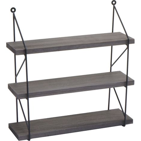 Scaffale mensola portaoggetti pensile 3 ripiani HHG-627 40x40x13cm ferro verniciato nero legno grigio scuro
