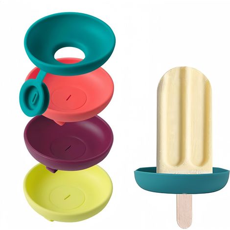 Plateau égoutteur pour cônes de glace en silicone (lot de 4), Support pour cônes de glace anti-gouttes, Support de friandises sans désordre (Violet Jaune Rouge Vert) (1/5)