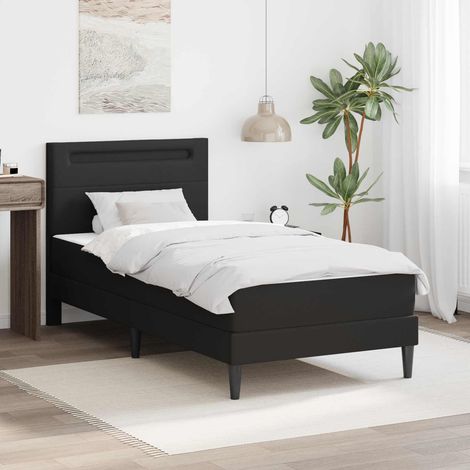 vidaXL Bettrahmen mit LED-Lichtleisten Schwarz 90 x 190 cm Kunstleder (1/5)