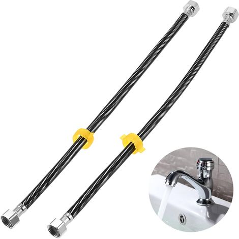 Lot de 2 raccords de tuyau flexible, en acier inoxydable G1/2" x G1/2", tuyau blindé, tuyau flexible pour douche, mitigeur (50 cm) (1/5)