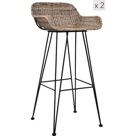 Nordlys - Lot de 2 Tabourets Metal et Fibres Naturelles (1/5)