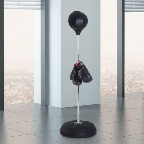 Ensemble de boxe avec ballon de frappe, hauteur réglable, gants de boxe inclus, 126-144 cm, noir