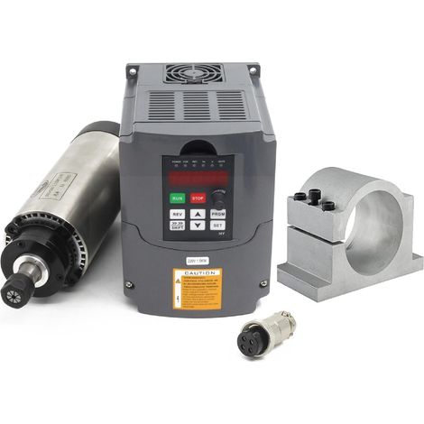 1.5kW Air Cooled CNC Spindle ER16 and Frequency Converter Kit Φ80 CNC Spindle, 24000RPM, 400Hz, VFD 220V, Single Phase/Three Phase Input and 80mm Bracket for CNC Milling Machine (1/5)
