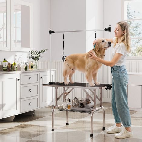 PawHut Hundepflegetisch Höhenverstellbar Tierpflegetisch Klappbar Hunde Pflegetisch Hundefriseur Tisch Schertisch Trimmtisch mit Unterkorb für Hunde Katzen bis zu 100 kg Schwarz