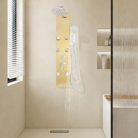 Set de ducha para baño, set de ducha de panel de pared, panel de ducha con 6 boquillas de masaje, cabezal de ducha y ducha de mano (1/5)
