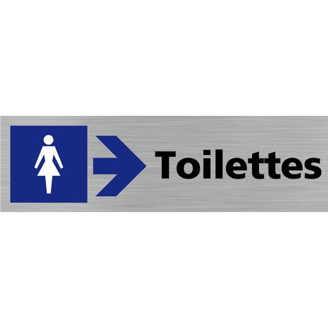 Pictogramme TOILETTE FEMME FLECHE VERS LA DROITE (Q0409).- Adhésif aspect aluminium brossé -