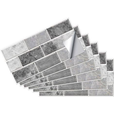 18pcs Autocollants pour Carreaux Rectangulaire, Stickers Carrelage Adhésif Imperméable, PVC Autocollants de Carreaux Bricolage pour Maison Salle Bains Cuisine, 30x15cm Gris Clair