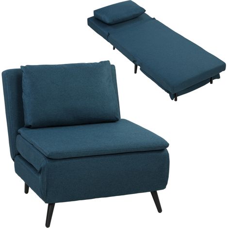 Fauteuil Convertible 1 Place, Fauteuil-Lit Clic-Clac 3 en 1 avec Dossier Réglable, Oreiller, Assise Large, Bleu (1/5)