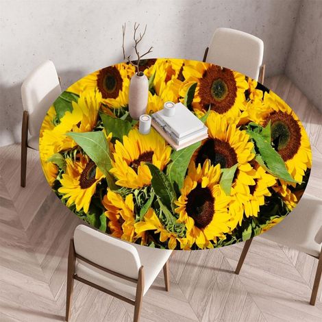Housse de table ronde élastique lavable avec élastique pour table de jardin (70cm, Sonnenblume)