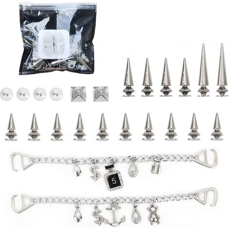 Silver Punk Metal Rivet Accessory, Detachable Shoe Buckle with Craft Holes, Birthday Gifts, Silver Wolf Defense (1/5)