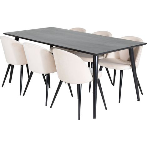 Dipp180x90BLBL Essgruppe Esstisch schwarz und 6 Velvet Esszimmerstühle Velour beige, schwarz.