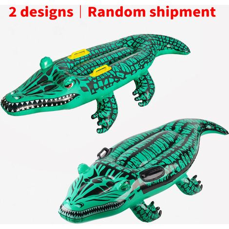 Bouée gonflable en forme de crocodile avec poignées, idéale pour s'amuser en été dans les piscines de plage. (1/5)