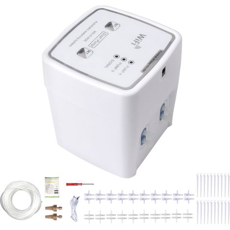 WLAN-gesteuerte Bewässerungsuhr mit zwei Pumpen, programmierbare Tropfbewässerung, Fernsteuerung per App, für Blumen, Topfpflanzen, Garten und Terrasse