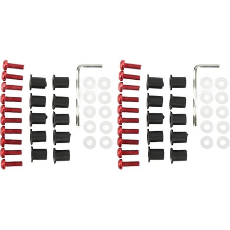 Kit 20 Vis pare-brise moto M5x16mm - Aluminium rouge avec écrous caoutchouc et rondelles pour fixation universelle (1/5)