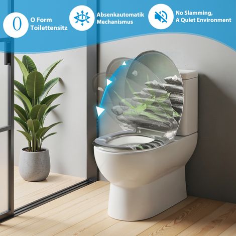 Abattant WC en duroplast avec mécanisme de fermeture freinée, motif pierres zen et bambou (1/5)