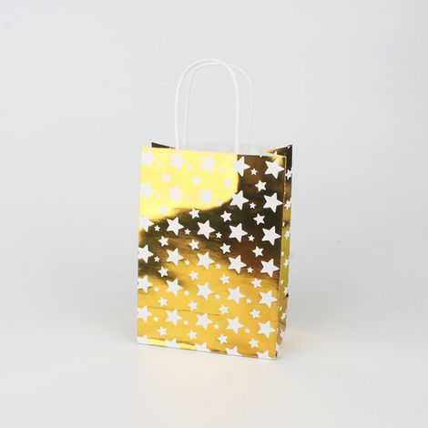 Lot de 24 sacs en papier kraft 15 x 8 x 21 cm, à pois dorés, pour emballage cadeau.