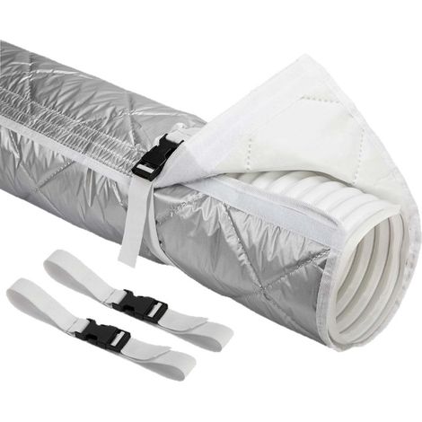 Housse Isolante Matelassée Argentée pour Tuyau de Climatiseur 150×58cm, Gaine Thermique à Velcro Livrée avec 2 Sangles à Boucles Réglables (1/5)