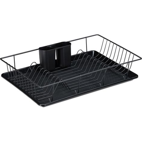 Scolapiatti con raccogligocce dimensioni 11 x 48 x 31,5 cm salvaspazio design moderno in ferro nero 130010427
