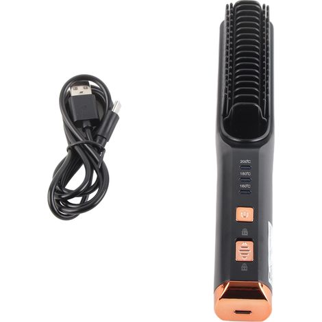 Brosse Lisseuse Électrique à Chauffage Rapide, Peigne Thermo USB pour Lissage, Outil Coiffant Rechargeable Noir (1/5)
