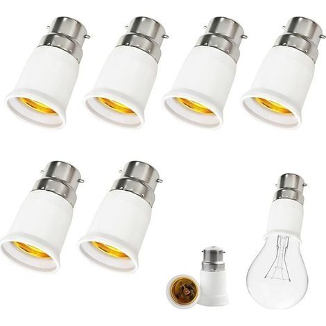 6 Pièces Adaptateur B22 e E27, Adaptateur Ampoule Baillonette vers Vis Convertisseur de Douille Baïonnette B22 vers Vis E27, 0-250V, pour Ampoules LED, Incandescente Halogène et CFL pour Eclairage (1/4)