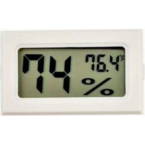 Mini-Digitalthermometer und Hygrometer in Weiß zur Überwachung von Temperatur und Luftfeuchtigkeit in Innenräumen – Anzeige in Fahrenheit (℉).