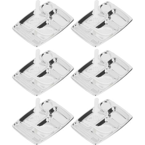 20-teiliges Set unterteiltes Speisetablett, Miniaturgröße, aus Kunstharz, silberfarben, mit Löffel und Gabel, Modell für Puppenhäuser im Maßstab 1:12 und 1:6 (1/5)
