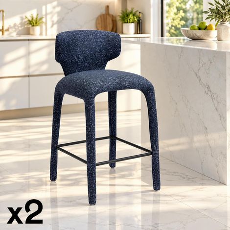 Tabouret de bar design en tissu bleu avec dossier (x2) TULSA (1/5)