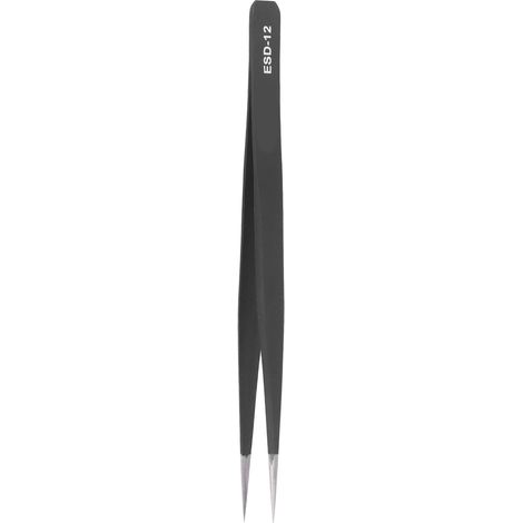 Pince à épiler statique ESD‑12, pointe droite aiguisée, acier inoxydable non magnétique trempé, anti-électricité statique. (1/5)
