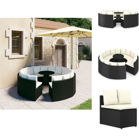 Gartenmöbel-Sets - Living 9-tlg. Garten-Sofagarnitur mit Auflagen Poly Rattan Schwarz (1/5)