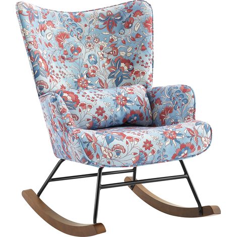 Fauteuil à bascule en velours apaisant avec cadre métallique et base en bois pour une escapade de chambre relaxante