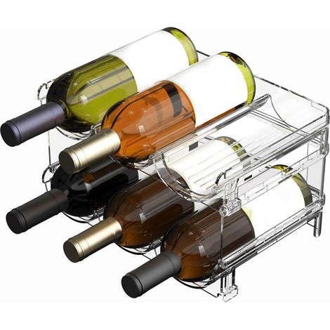2 Niveaux Range Bouteille Frigo Empilable, Porte Bouteille Frigo en Plastique, AntidéRapant Range Bouteille Eau Vin pour CongéLateur, Support Bouteille pour Cuisine Armoire Frigo Bureau (1/5)