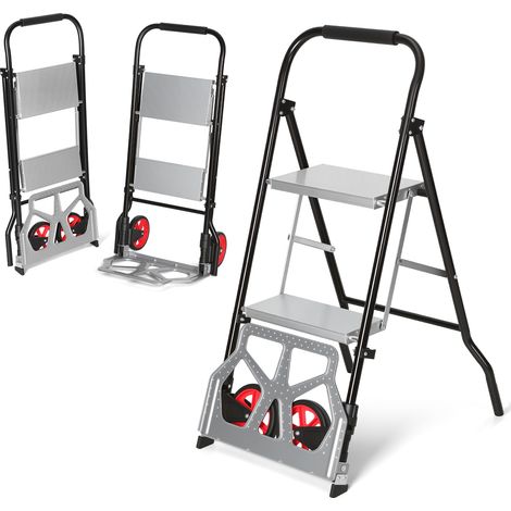 Jiubiaz Carrello portapacchi 2 in 1 con scala a 2 gradini, carrello pieghevole per trasporto, casa, garage, officina e magazzino (1/5)