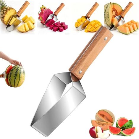 CoupePastèque Triangle , Trancheur de Pastèque en Acier Inoxydable avec Manche en Bois, Outil pour Melon pour Maison Cuisine Camping PiqueNique (1 PC) (1/5)