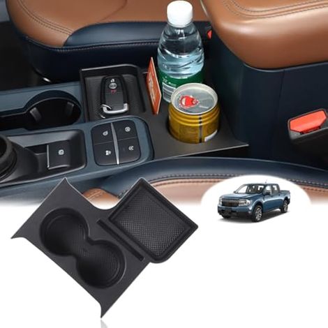 Aunginsy Plateau de rangement pour console centrale compatible avec Ford Maverick 2022-2024 - Accoudoir de siège avant de camion - Double porte-gobelet - Boîte de rangement - Accessoires intérieurs en (1/5)