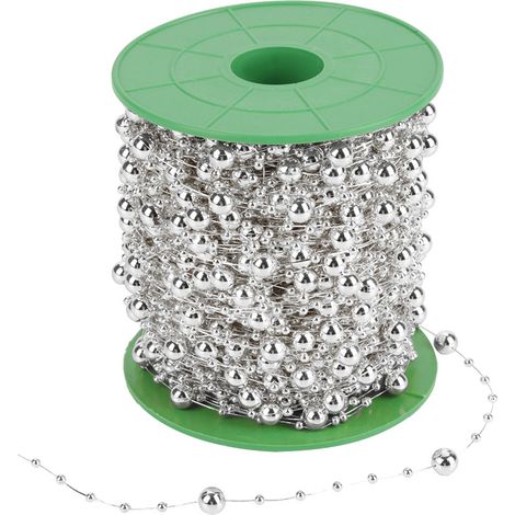 Guirlande de perles nacrées électroplaquées 60m/rouleau, fil de bricolage mariage décoration 3mm+8mm argenté. (1/5)