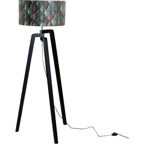Stehleuchte Schwarz mit Samtlampenschirm Blattdesign 50cm - Puros