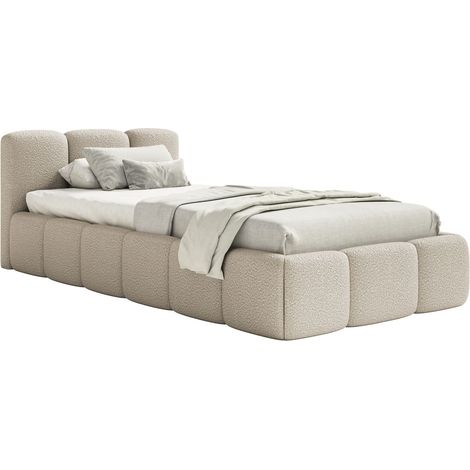 Selsey Cloudy Low – Polsterbett 90x200 cm, Bettkasten & Lattenrost, Bouclé Hellbeige (1/5)