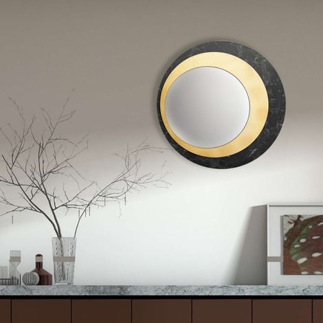 Specchio rotondo 80x80 cm in marmo laminato nero foglia oro - DAVID (1/2)